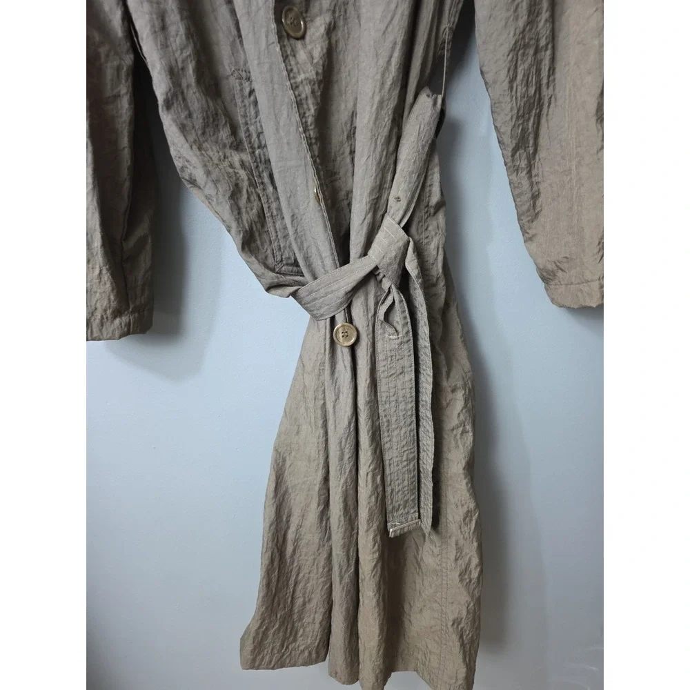 VTG 80s Trans-Atlantique Brown Nylon Utility Trench Coat Women Medium Oversized